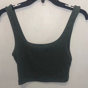 Zara Black & Olive Striped Square-Neck Crop Top